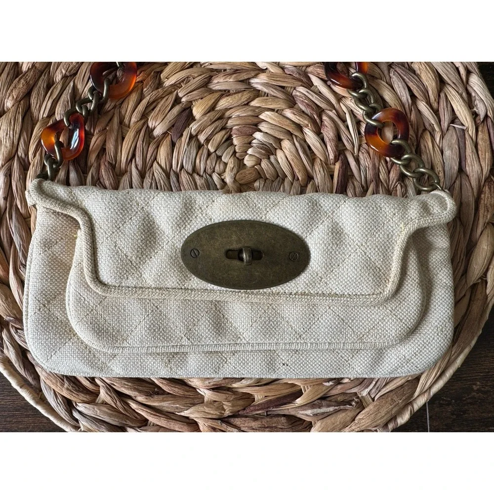 Steve Madden Y2K Quilted Shoulder Bag Tortoise Chain Strap Tan